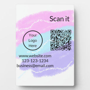 Simple minimal q r code add logo scan code name we plaque