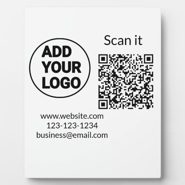 Simple minimal q r code add logo scan code name we plaque (Front)