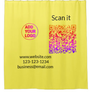 Simple minimal q r code add logo scan code name we shower curtain