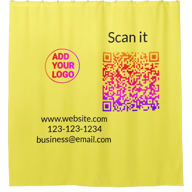 Simple minimal q r code add logo scan code name we shower curtain (Front)