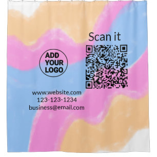 Simple minimal q r code add logo scan code name we shower curtain