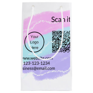 Simple minimal q r code add logo scan code name we small gift bag