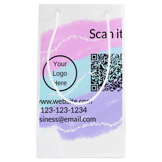 Simple minimal q r code add logo scan code name we small gift bag (Front)