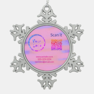 Simple minimal q r code add logo scan code name we snowflake pewter christmas ornament