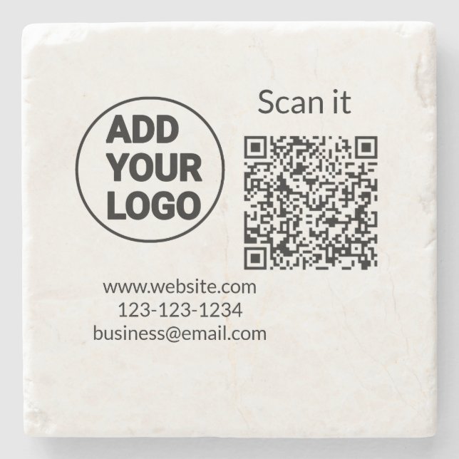 Simple minimal q r code add logo scan code name we stone coaster (Front)