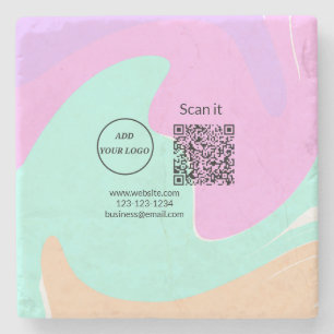 Simple minimal q r code add logo scan code name we stone coaster