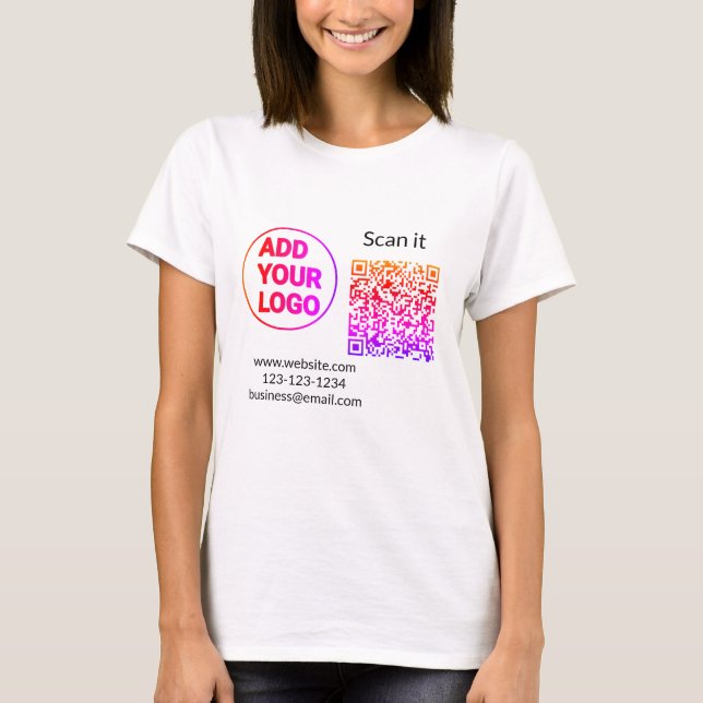 Simple minimal q r code add logo scan code name we T-Shirt (Front)