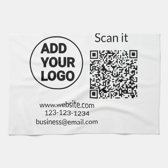 Simple minimal q r code add logo scan code name we tea towel (Horizontal)