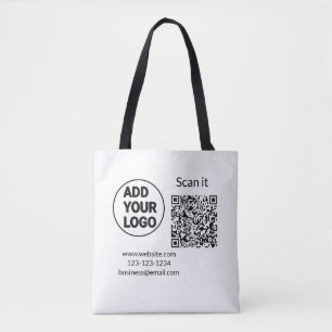 Simple minimal q r code add logo scan code name we tote bag