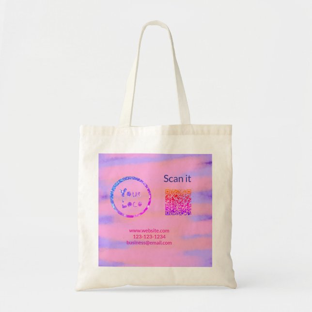 Simple minimal q r code add logo scan code name we tote bag (Front)