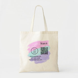 Simple minimal q r code add logo scan code name we tote bag