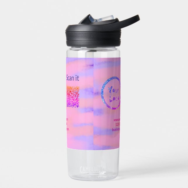 Simple minimal q r code add logo scan code name we water bottle (Left)