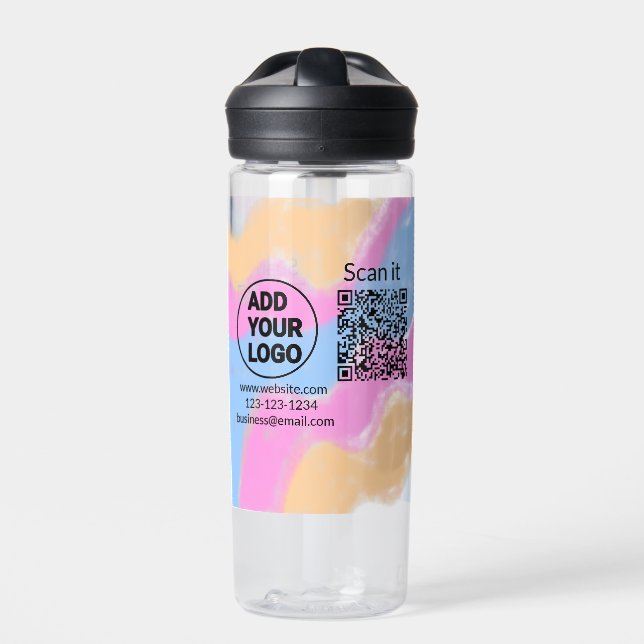 Simple minimal q r code add logo scan code name we water bottle (Front)