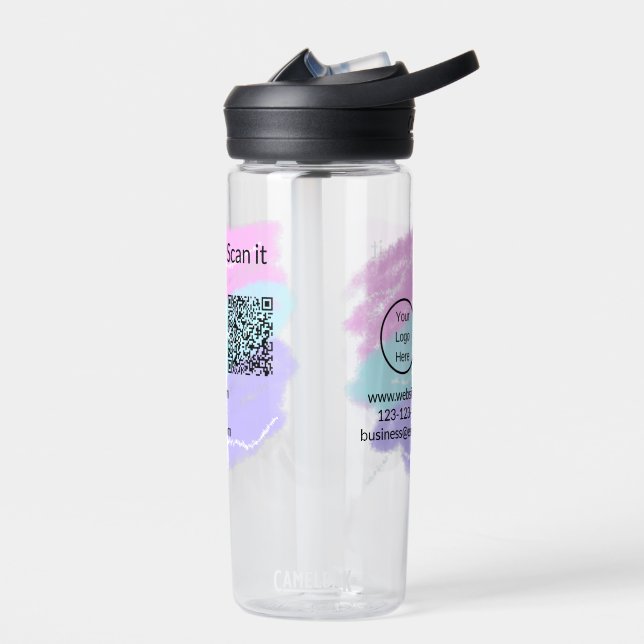 Simple minimal q r code add logo scan code name we water bottle (Left)