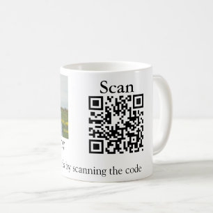 Simple minimal Q R code add photo name text Throw Coffee Mug