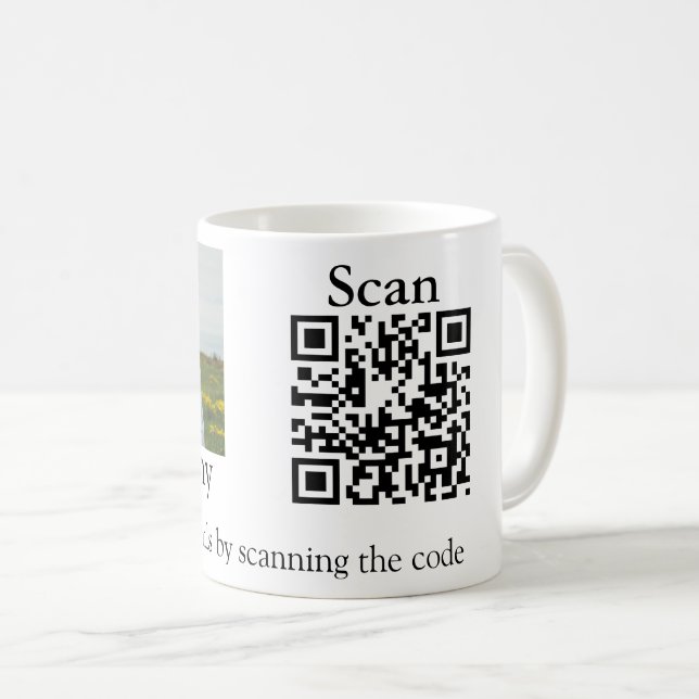 Simple minimal Q R code add photo name text Throw  Coffee Mug (Front Right)