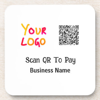 Simple minimal q r code to pay logo business name coaster