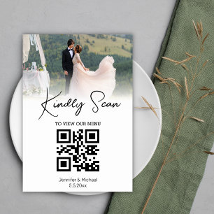simple minimal qr code wedding menu photo table number
