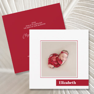 Simple Minimal Red Photo Birth Announcement
