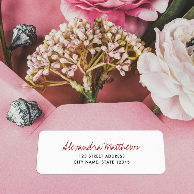 Simple Minimal Red Script Company Return Address (Creator Uploaded)