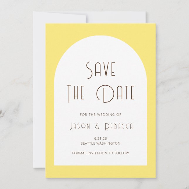 Simple Minimal Retro Yellow Save The Date Wedding Invitation (Front)