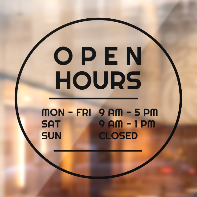 Simple Minimal Round Business Open Hours Window Cling (Sheet 2)