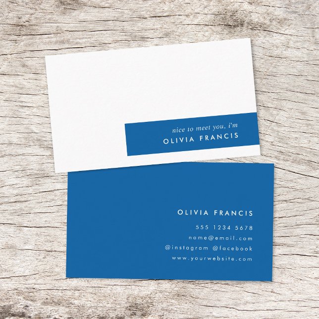 Simple Minimal Royal Blue Modern Colour Block Business Card (Creator Uploaded)