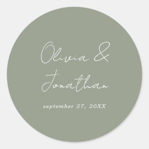 Simple Minimal Sage Green Script Wedding Classic Round Sticker