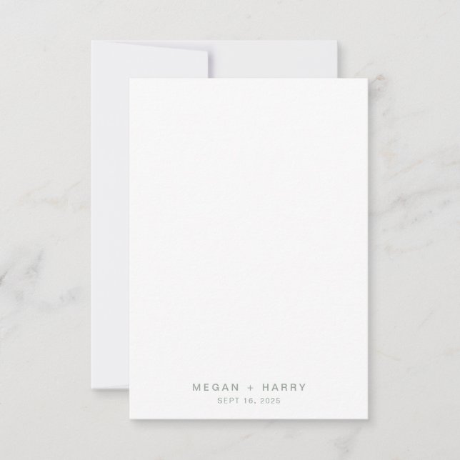 Simple Minimal Sage Green Wedding Thank You Card (Front)