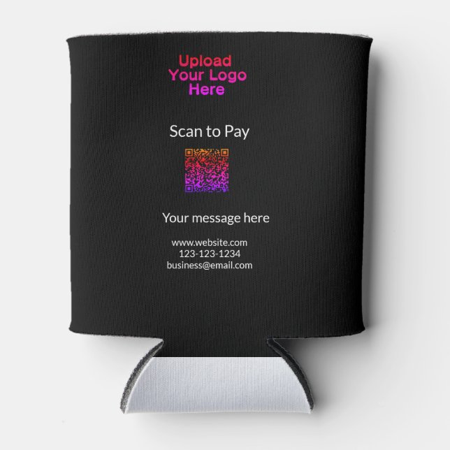 Simple minimal scan to pay Add QR logo website ema Can Cooler (Front)