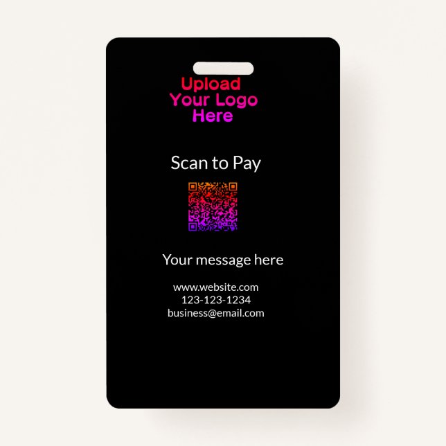 Simple minimal scan to pay Add QR logo website ema ID Badge (Front)
