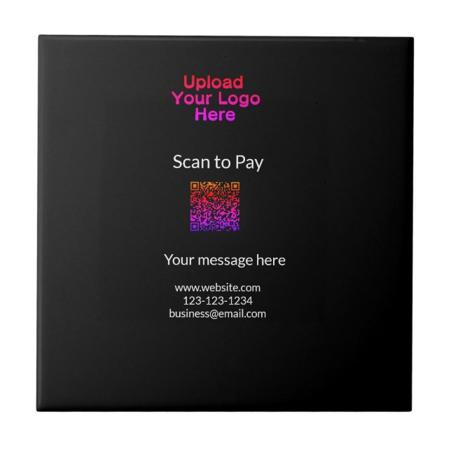 Simple minimal scan to pay Add QR logo website ema Tile (Front)