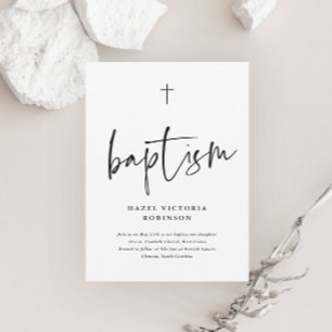 Simple Minimal Script  Baptism Christening Invitation