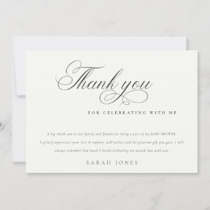 Simple Minimal Script Black White Baby Shower Thank You Card