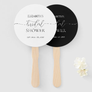 Simple Minimal Script Black & White Bridal Shower Hand Fan