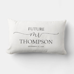 Simple Minimal Script Black & White Bridal Shower Lumbar Cushion