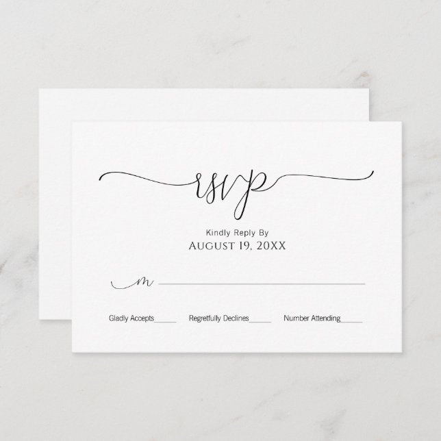 Simple Minimal Script Black & White Wedding RSVP  (Front/Back)