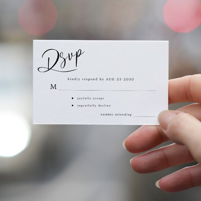 Simple minimal script black white wedding rsvp enclosure card (Creator Uploaded)