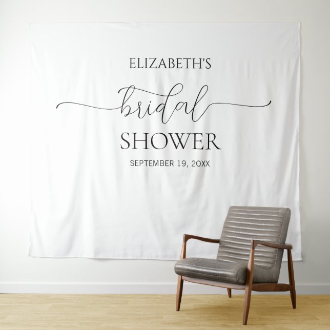 Simple Minimal Script Bridal Shower Backdrop Tapestry (In Situ (Horizontal))