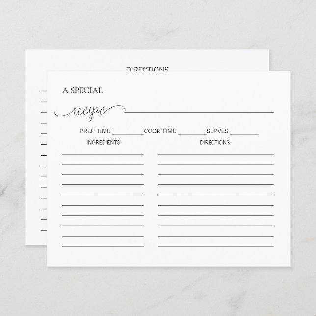 Simple Minimal Script Bridal Shower Recipe Card (Front/Back)