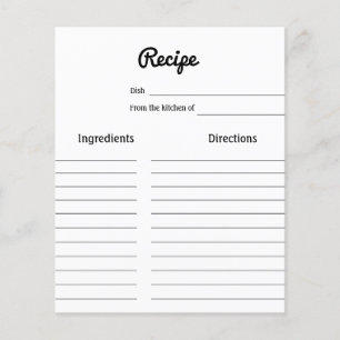 simple minimal script bridal shower recipe card