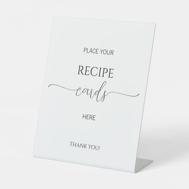 Simple Minimal Script Bridal Shower Recipe Cards Pedestal Sign (Front)