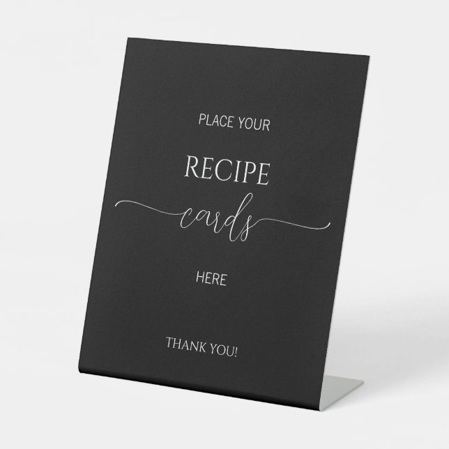 Simple Minimal Script Bridal Shower Recipe Cards Pedestal Sign (Front)