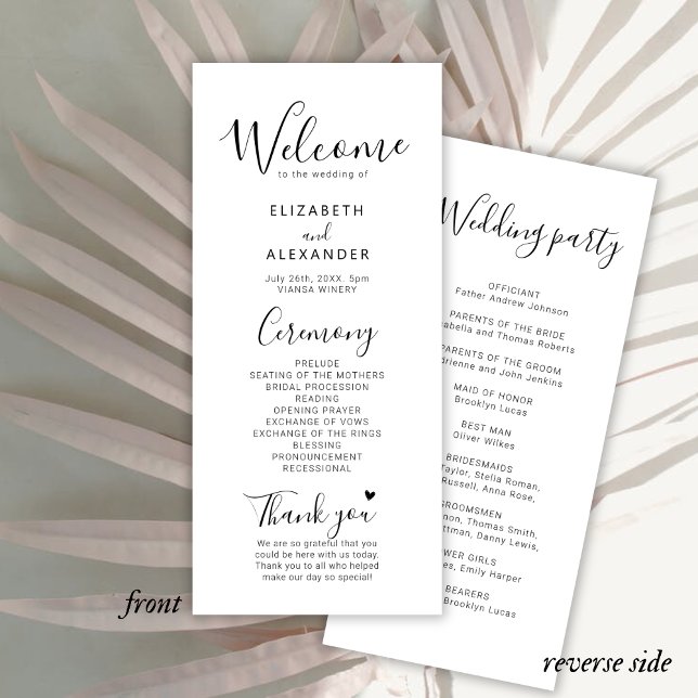 Simple Minimal Script Heart Wedding Ceremony Programme (Creator Uploaded)