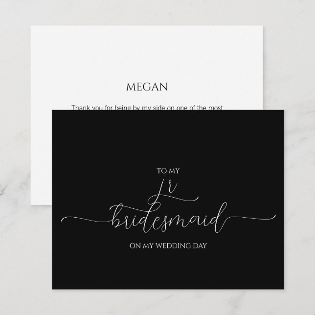 Simple Minimal Script Jr Bridesmaid Thank You Card (Front/Back)