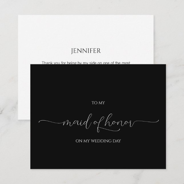 Simple Minimal Script Maid of Honour Thank You Car Invitation (Front/Back)