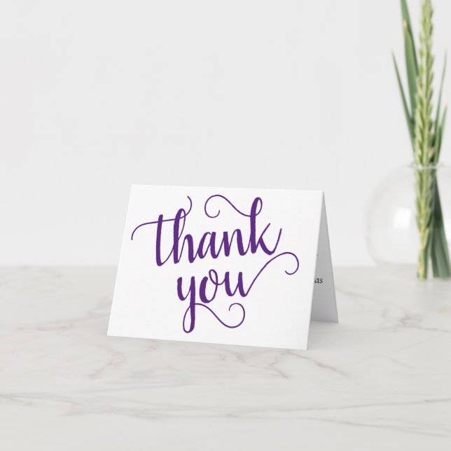 Simple Minimal Script | Royal Purple Heart Photo Thank You Card (Front)