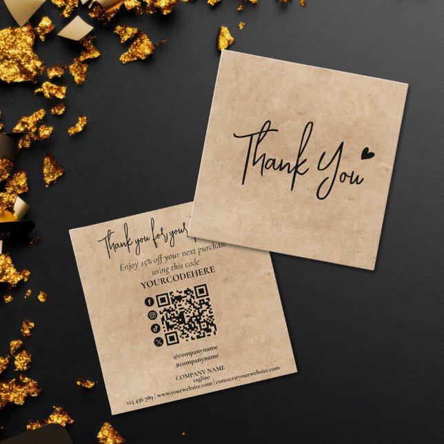 simple minimal script thank you for your order square business card (craft paper thank you cards)