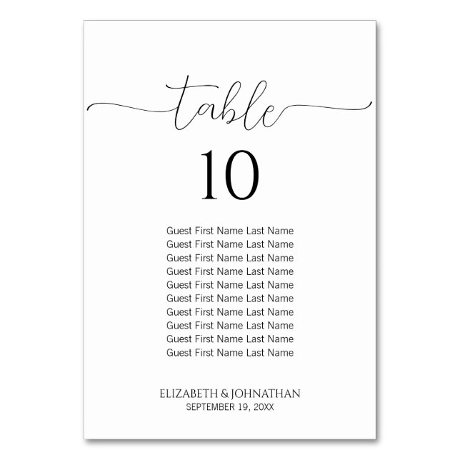 Simple Minimal Script Wedding Seating Chart Table Number (Front)