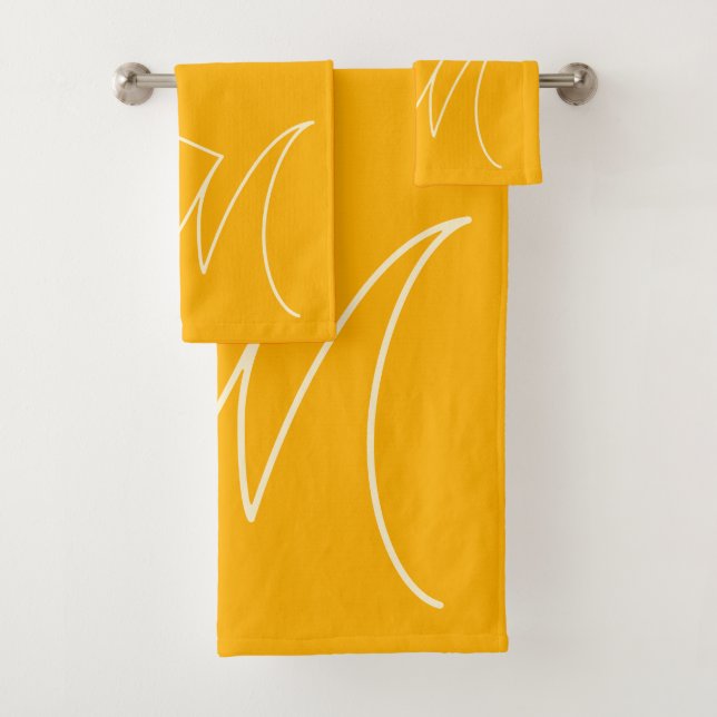 Simple Minimal Script Yellow Monogram Letter Bath Towel Set (Insitu)